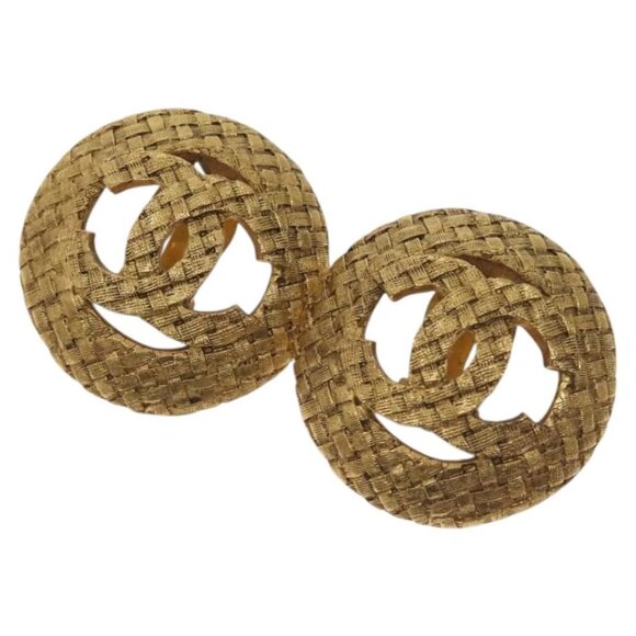 CHANEL Earring Metal Gold CC Auth - Picture 1 of 15